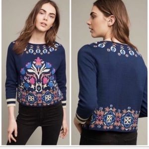 Anthropologie HWR Intarsia Blue Sweater